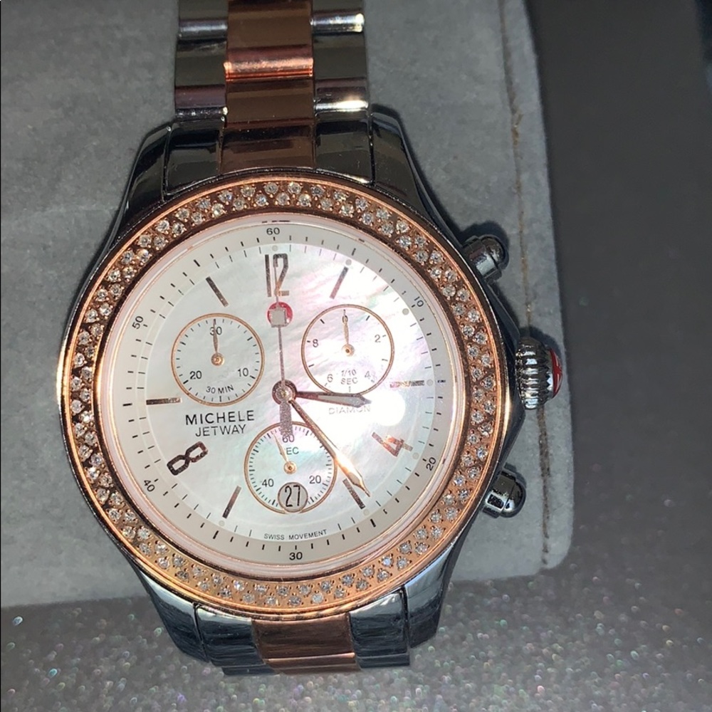 NEW Michele Jetaway Diamond two tone watch